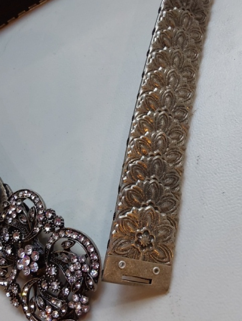 Vintage| Embellished Silver Floral Statement Belt Rhinestone Bling Buckle Gorg! - Picture 5 of 9